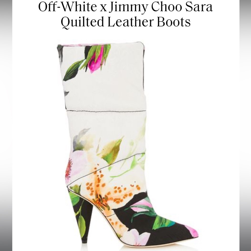 Off-White Floral Quilted Leather Ankle Boots — White, Black, Pink, Green